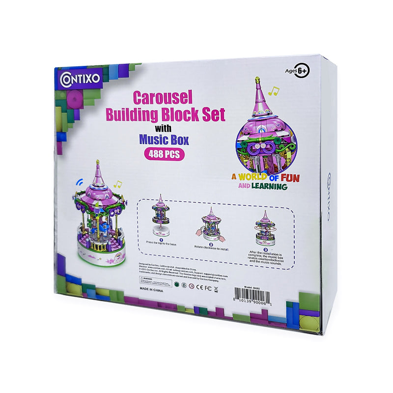 Contixo Carousel Building Block Set with Music Box, 488 Pieces/Set (CNXBK02)