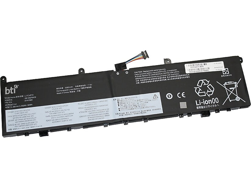 Battery Technology Li-Ion Replacement Battery for Lenovo ThinkPad P1 Gen 1, 5010mAh (01YU911-BTI)