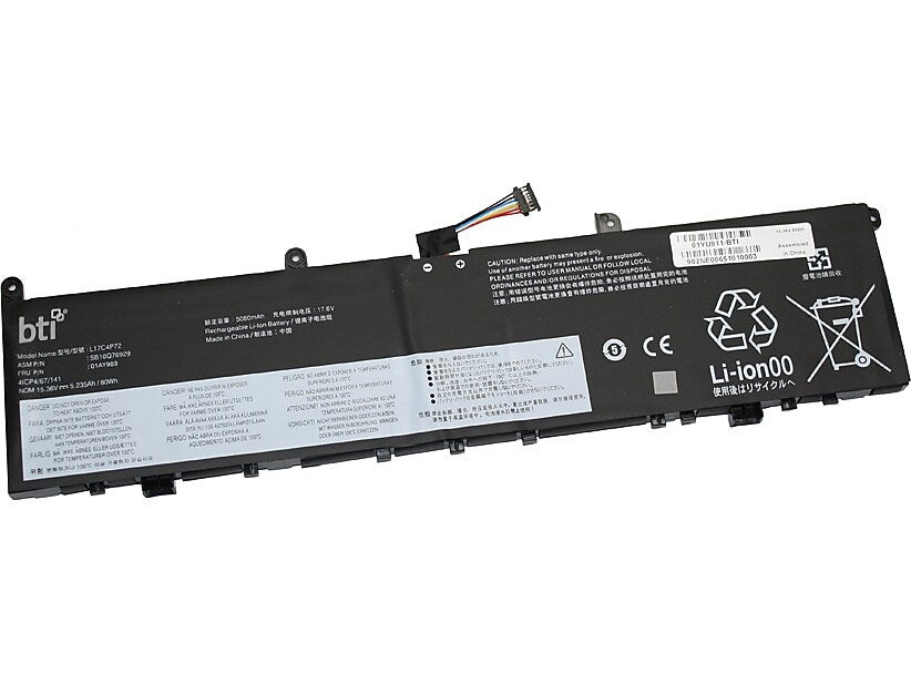Battery Technology Li-Ion Replacement Battery for Lenovo ThinkPad P1 Gen 1, 5010mAh (01YU911-BTI)