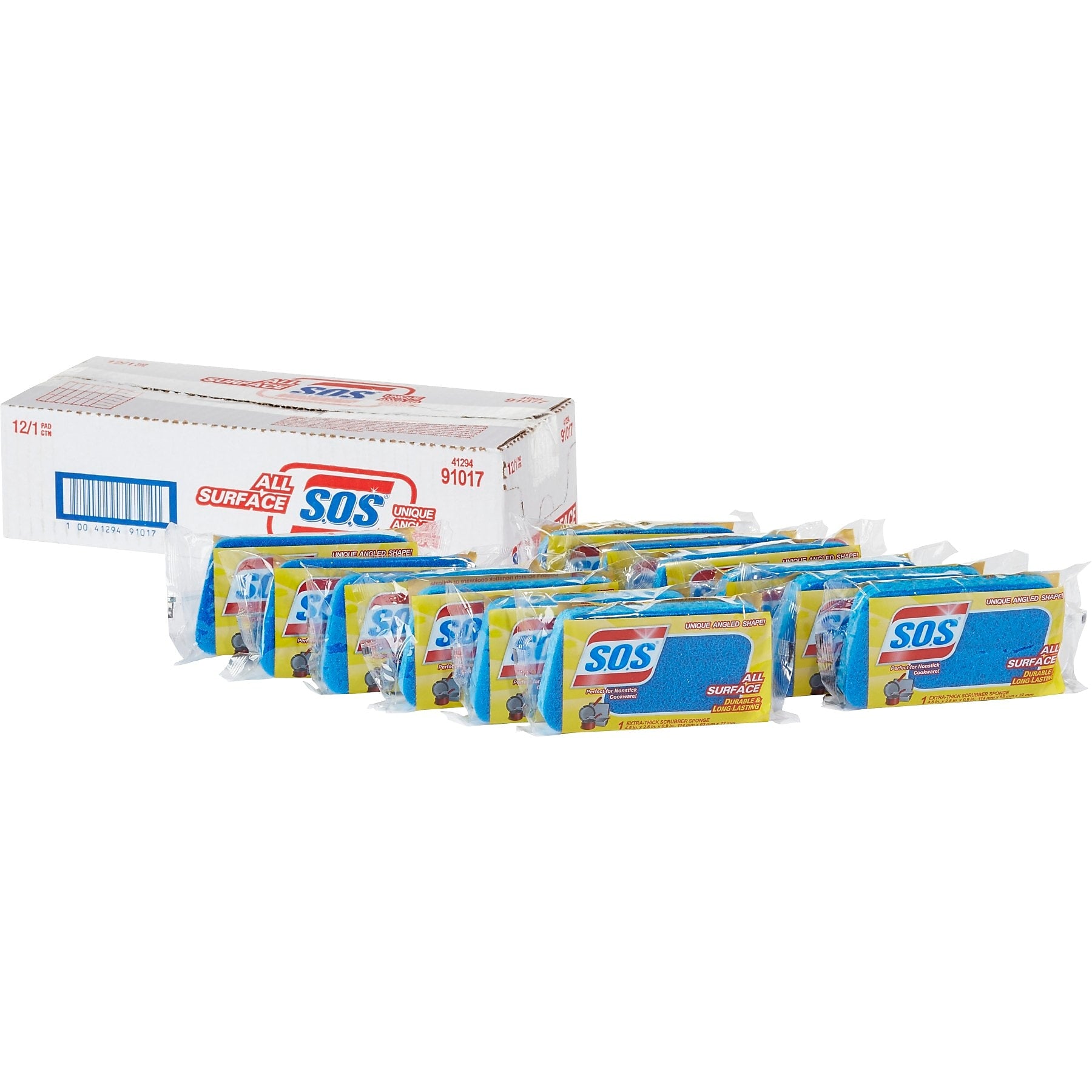S.O.S All Surface Non-Scratch Scrubber Sponges, Blue, 12 Sponges/Carton (COX91017)