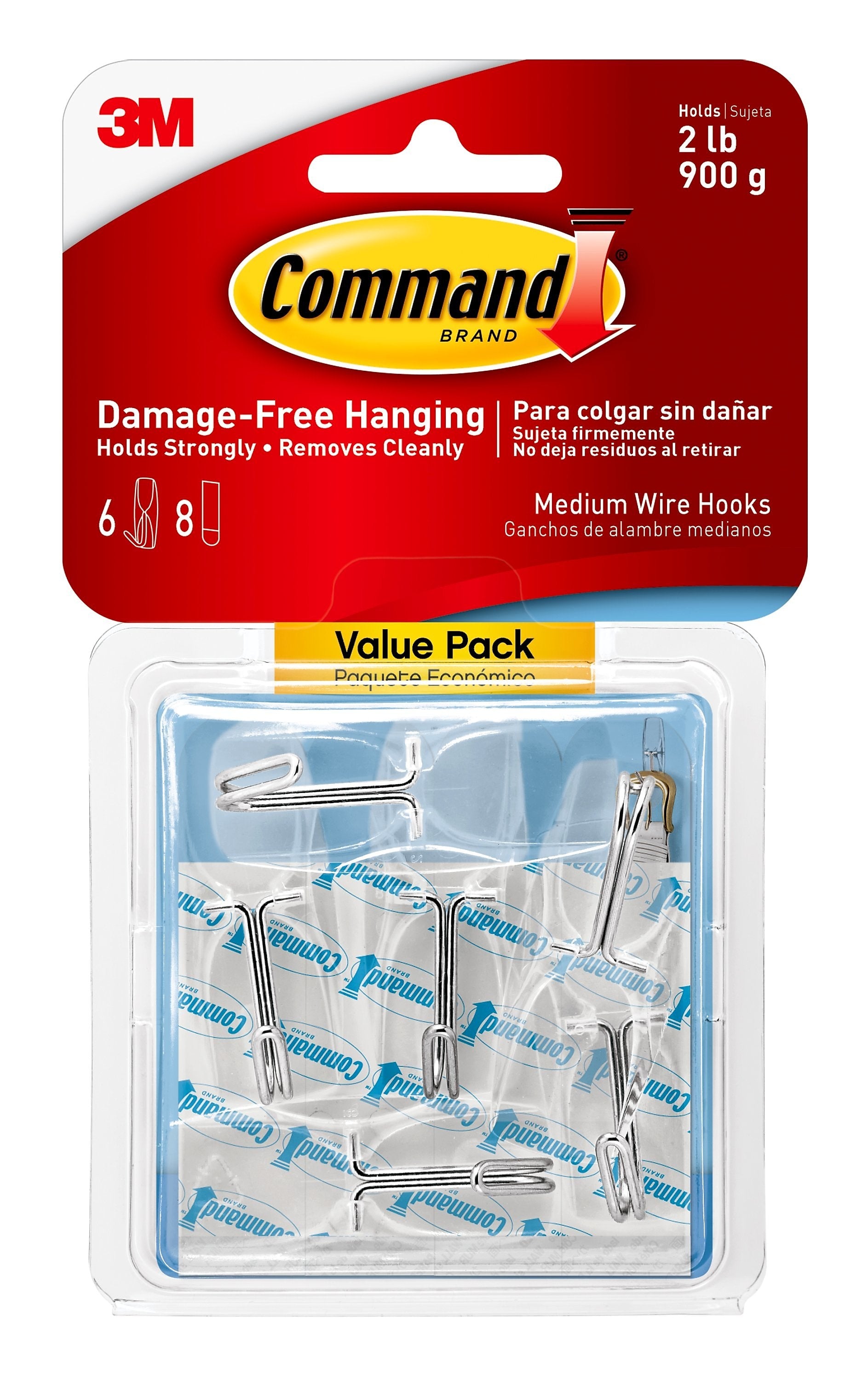 Command Damage Free Medium Hook, 2 lb, Clear, 6/Pack (17065CLR-VPES)