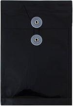 JAM Paper Premium Plastic Filing Envelope with Button & String Closure, 6 1/4" x 9 1/4", Black, 3/Pack (472B1BLX3)