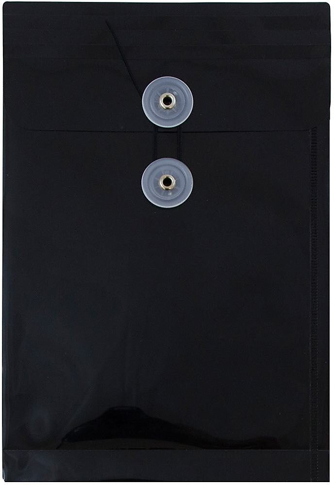 JAM Paper Premium Plastic Filing Envelope with Button & String Closure, 6 1/4" x 9 1/4", Black, 3/Pack (472B1BLX3)