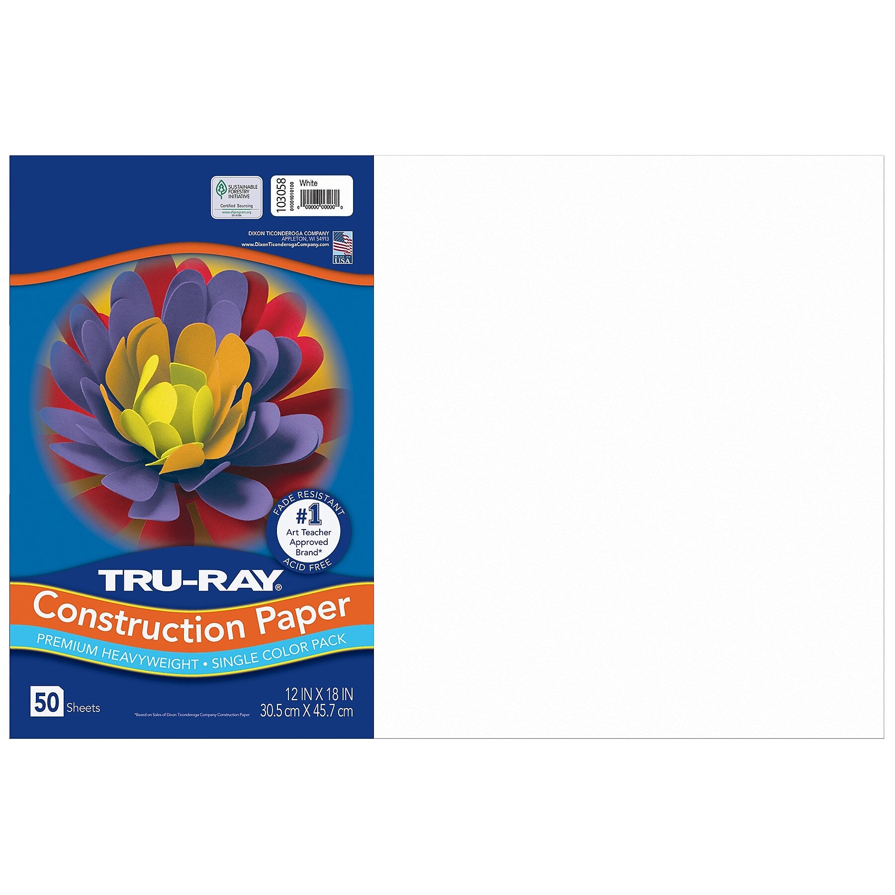 Tru-Ray 12" x 18" Construction Paper, White, 50 Sheets/Pack, 5 Packs/Bundle (PAC103058-5)