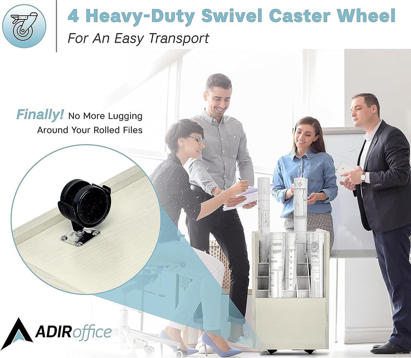 AdirOffice 20-Slot Mobile Roll File, 24.75"H x 15.25"W x 13.25"D, White (624-WHI-KIT1)