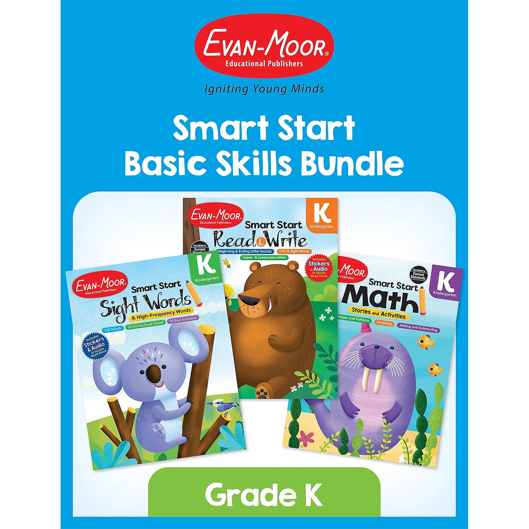 Evan-Moor Smart Start Acvitity Book Basic Skills Bundle, Grade K Workbook, 3 Books/Set