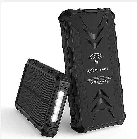 4XEM 30,000 mAh Mobile Solar Power Bank and Charger (4XSOLARPWR30BK)