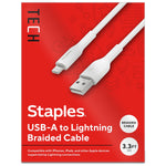 Staples TECH Lightning to USB-A Charging Cable, 3.3 ft., White (ST62329)