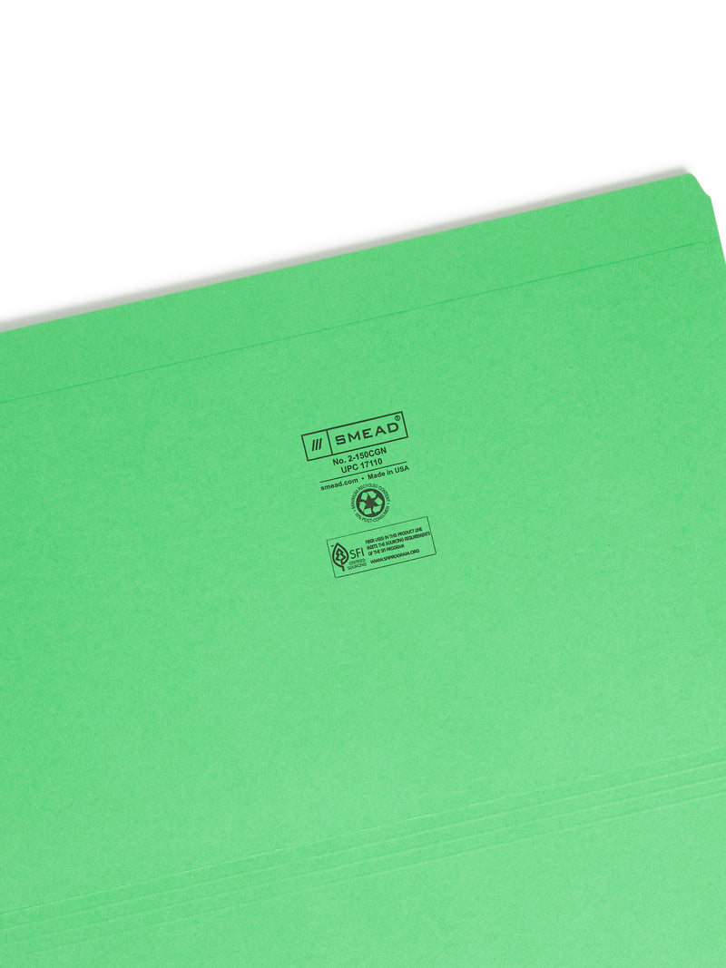 Smead File Folder, Reinforced Straight-Cut Tab, Legal Size, Green, 100/Box  (17110)