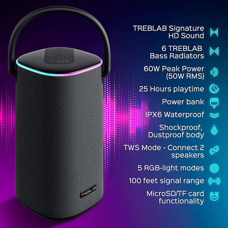 Treblab Wireless Bluetooth Speaker, Waterproof, Black (HD-FORCE)