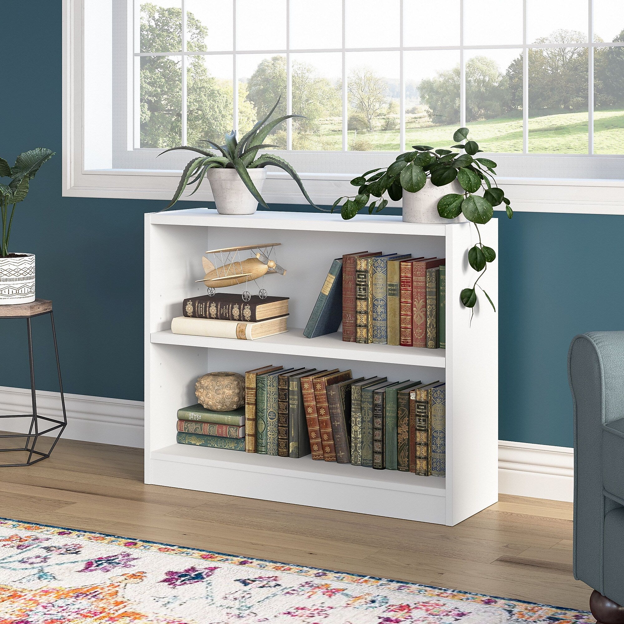 Bush Furniture Universal 30"H 2-Shelf Bookcase, Pure White (WL12413)