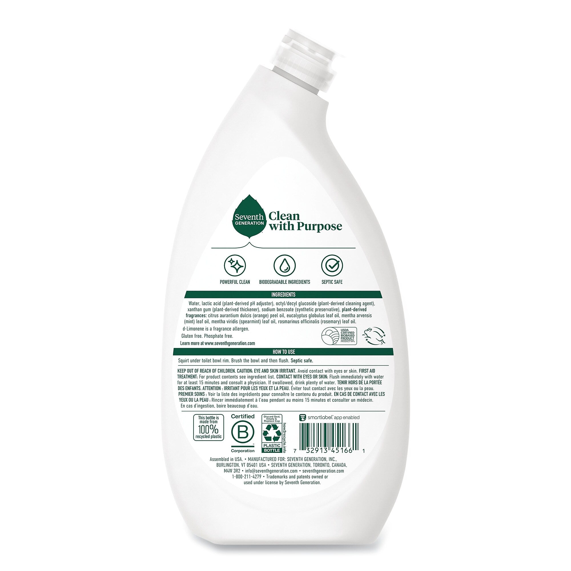 Seventh Generation Toilet Bowl Cleaner, Fresh Mint Scent, 24 oz Bottle