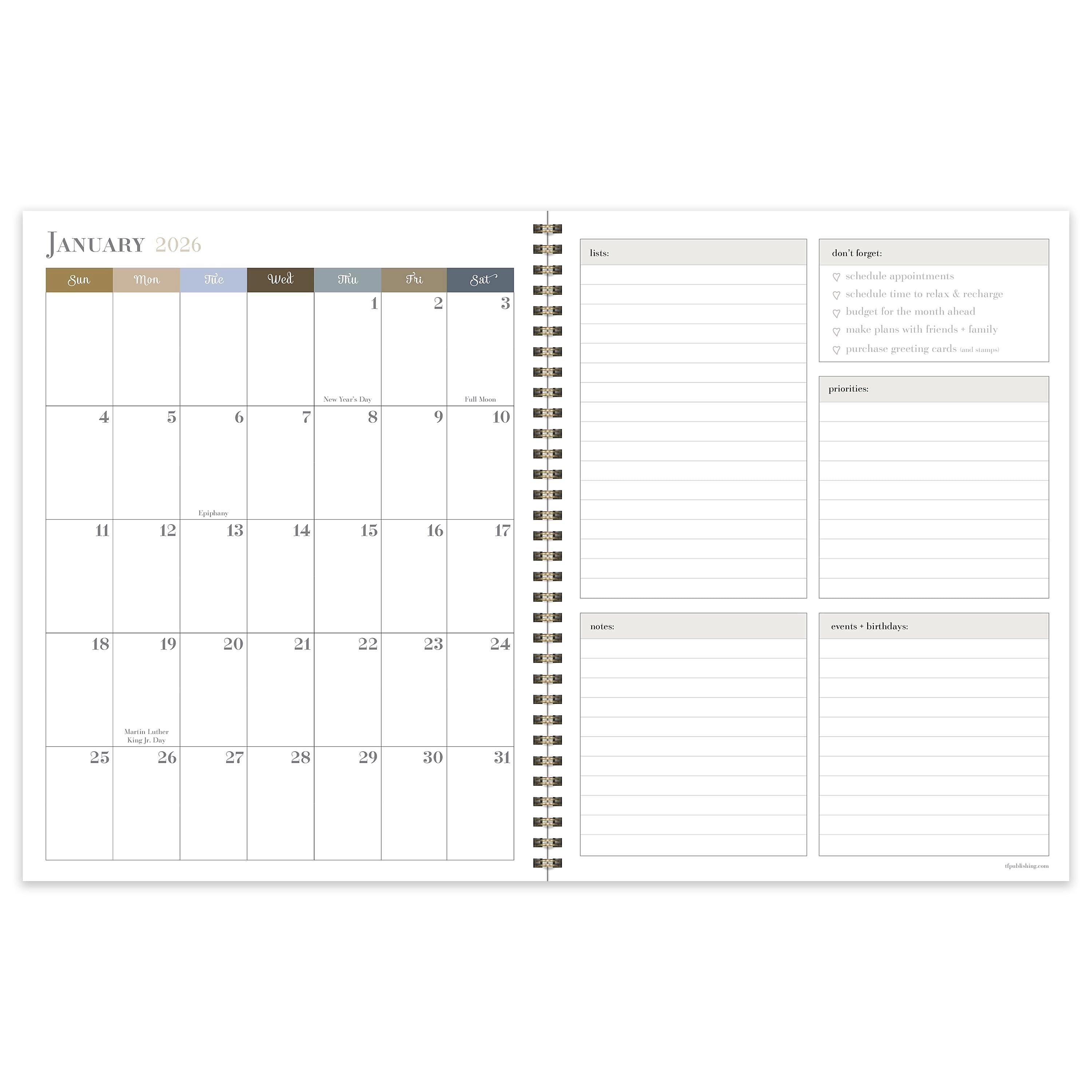 2026 TF Publishing Bonjour Book of Blooms 9" x 11" Weekly & Monthly, Paperboard Cover, Multicolored (26-9718)