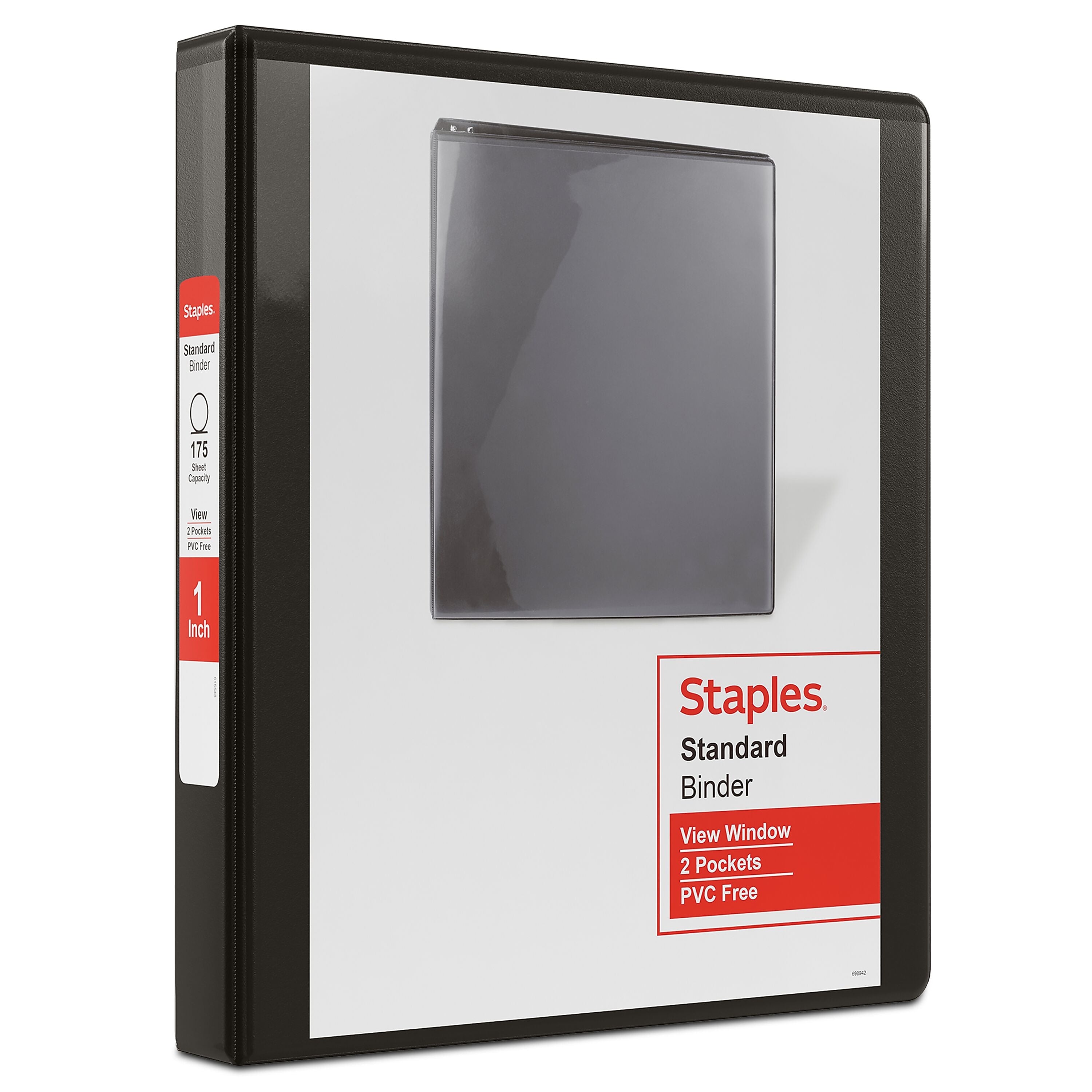 Staples 1" 3-Ring View Binders, D-Ring, Black, 12/Pack (26431CT)