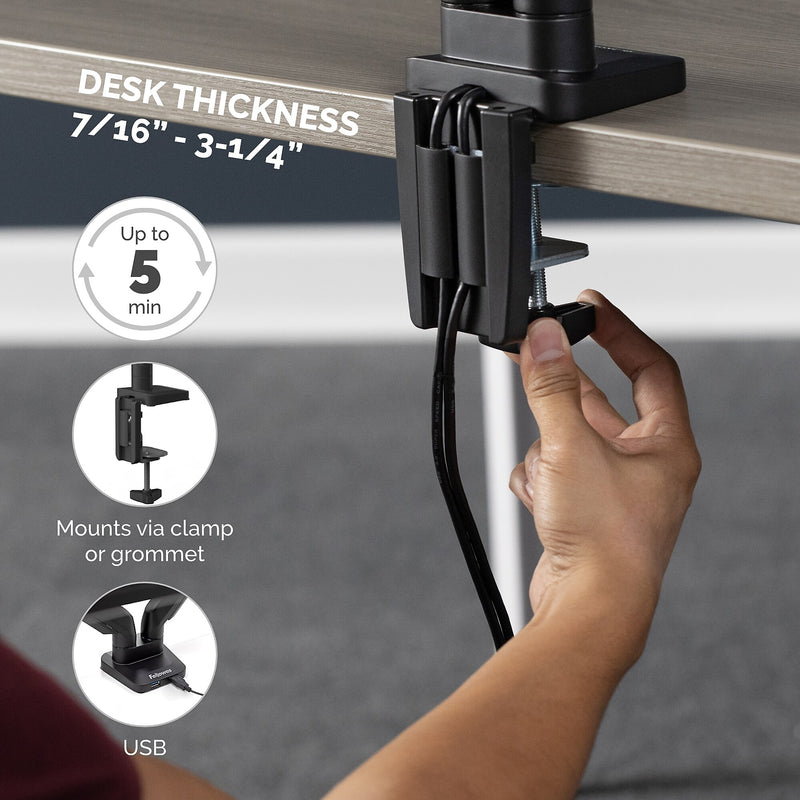 Fellowes Platinum Series Dual Stacking Adjustable Monitor Arm, Up to 27" Monitor, Black (8043401)