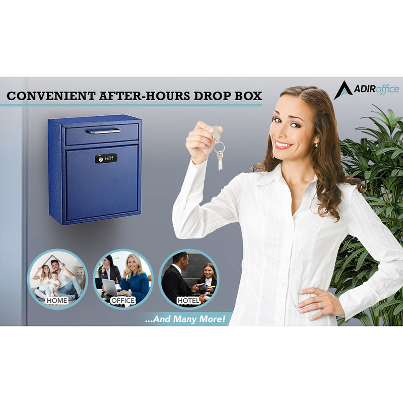 AdirOffice Steel Combination Locking Wall Mounted Interoffice Drop Box Mailbox, Medium, Blue (631-05-BLU-KCPK)