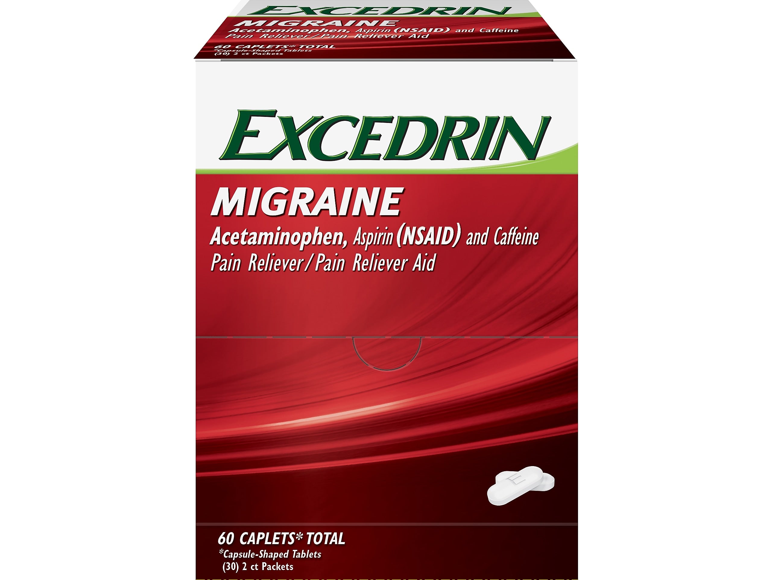 Excedrin Migraine 250mg Acetaminophen Caplet, 2/Packet, 30 Packets/Box (64498)