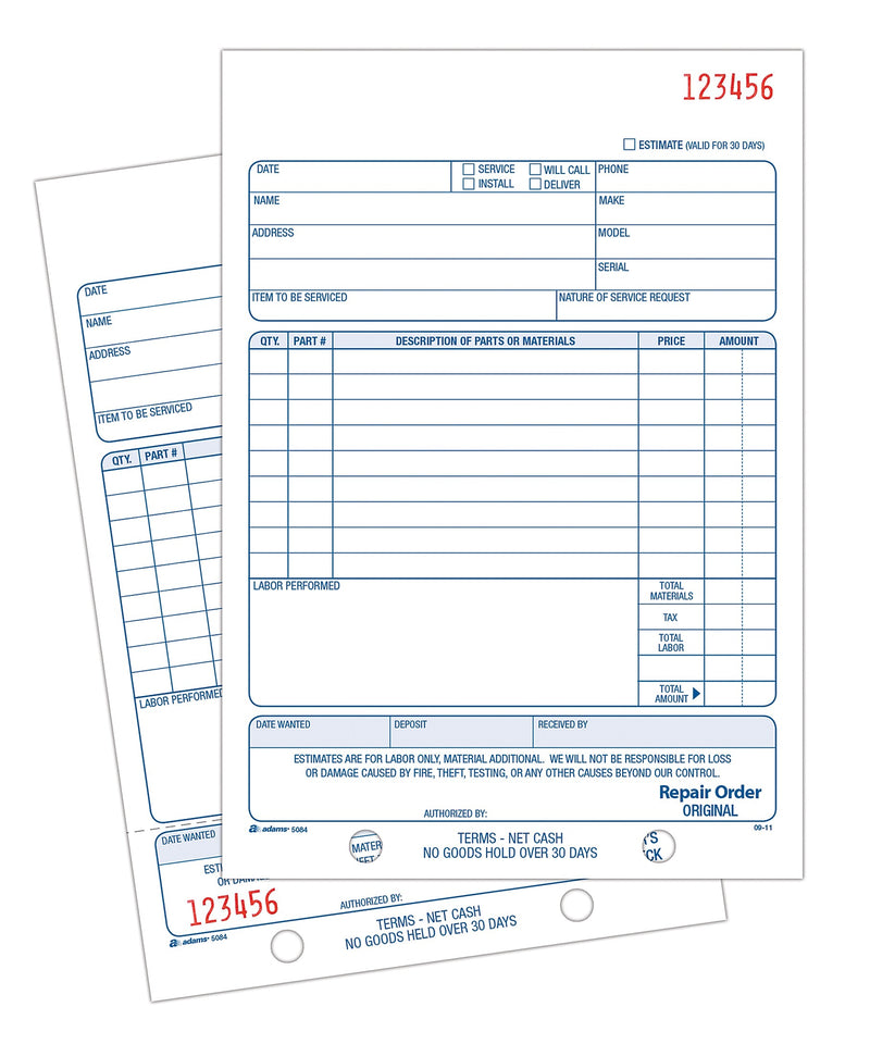 TOPS™ Repair Order Book, 2-Part, 50 Sheets/Book (D5084)