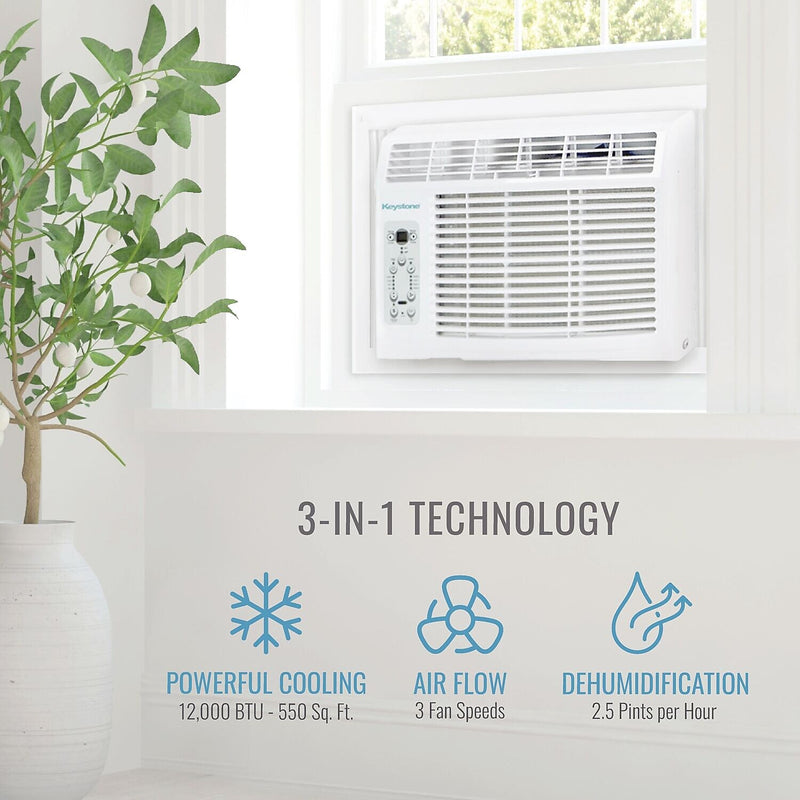 Keystone 12,000 BTU Window-Mounted Air Conditioner with Follow Me LCD Remote Control, White (KSTAW12CE)