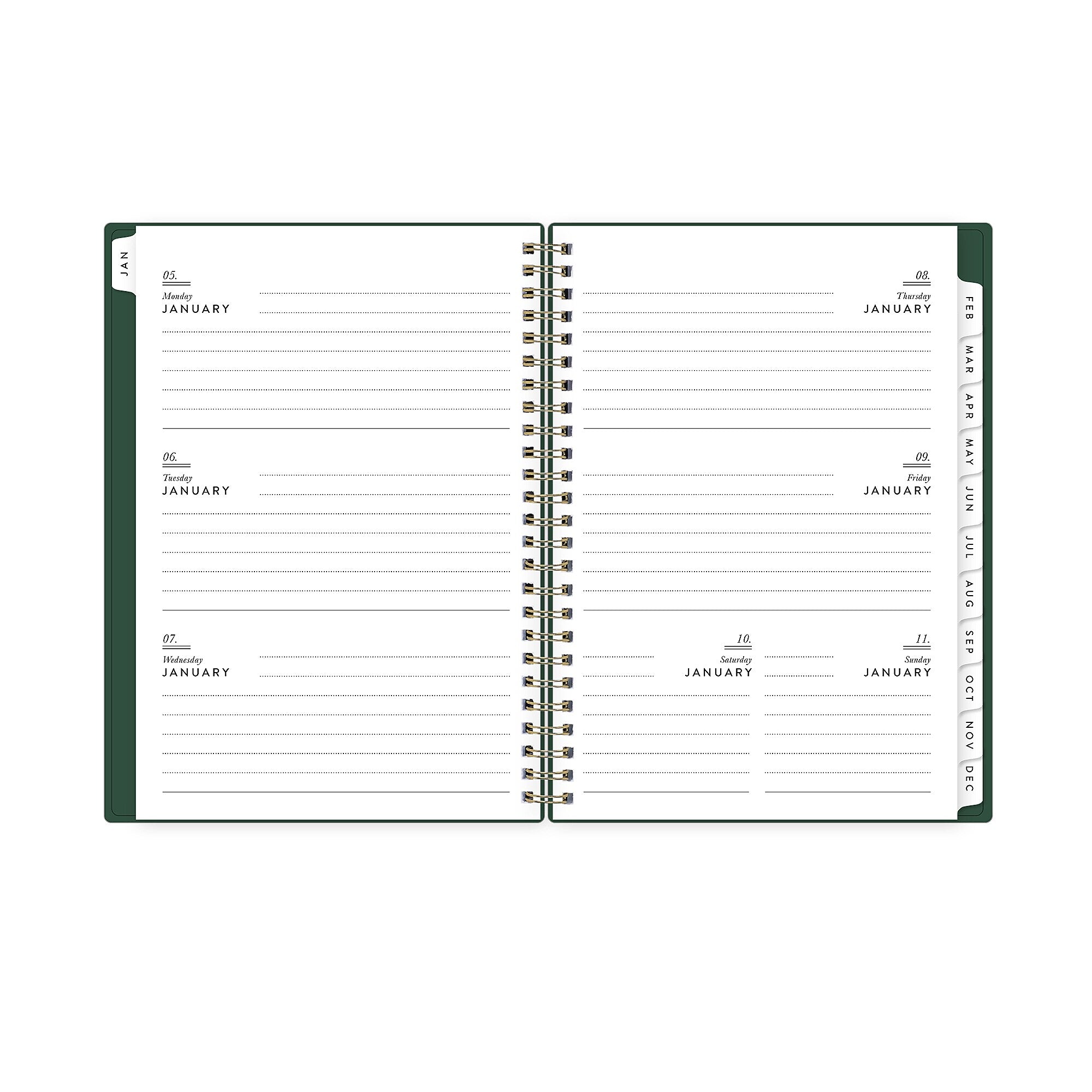 2026 Blue Sky Bespoke Letterpress 5.875" x 8.625" Calendar Year Weekly & Monthly Planner, Deep Forest Green