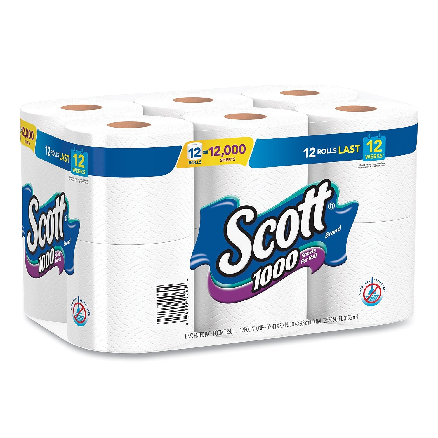 Scott Toilet Paper, 1-Ply, White, 1000 Sheets/Roll, 48 Rolls/Case (KCM10060)