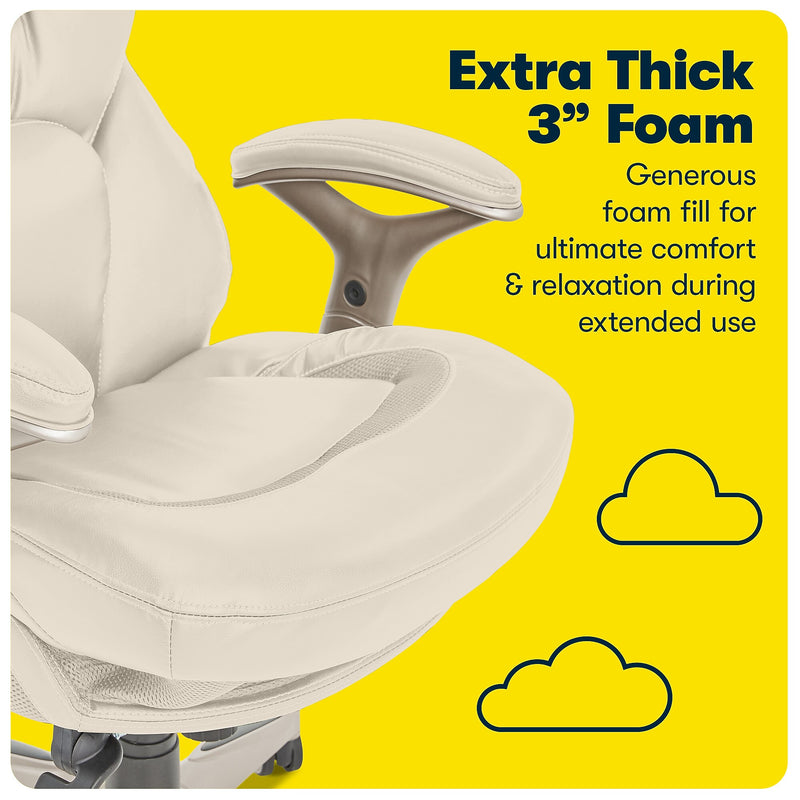 Serta Claremont Ergonomic Faux Leather Swivel Executive Chair with Back in Motion Technology, Ivory (44186C)
