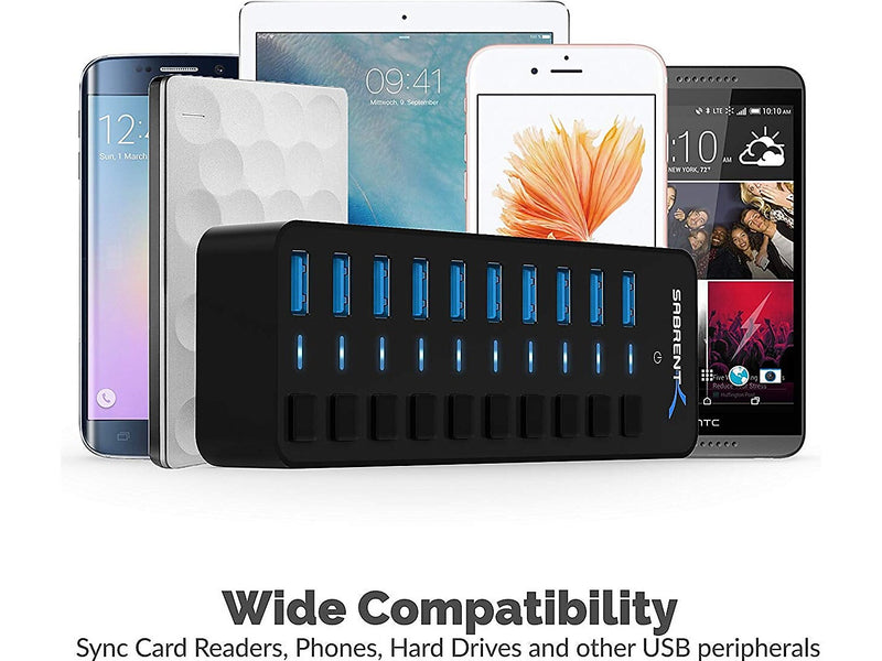 Sabrent 10-Port USB 3.0 Hub, Black (HB-BU10)