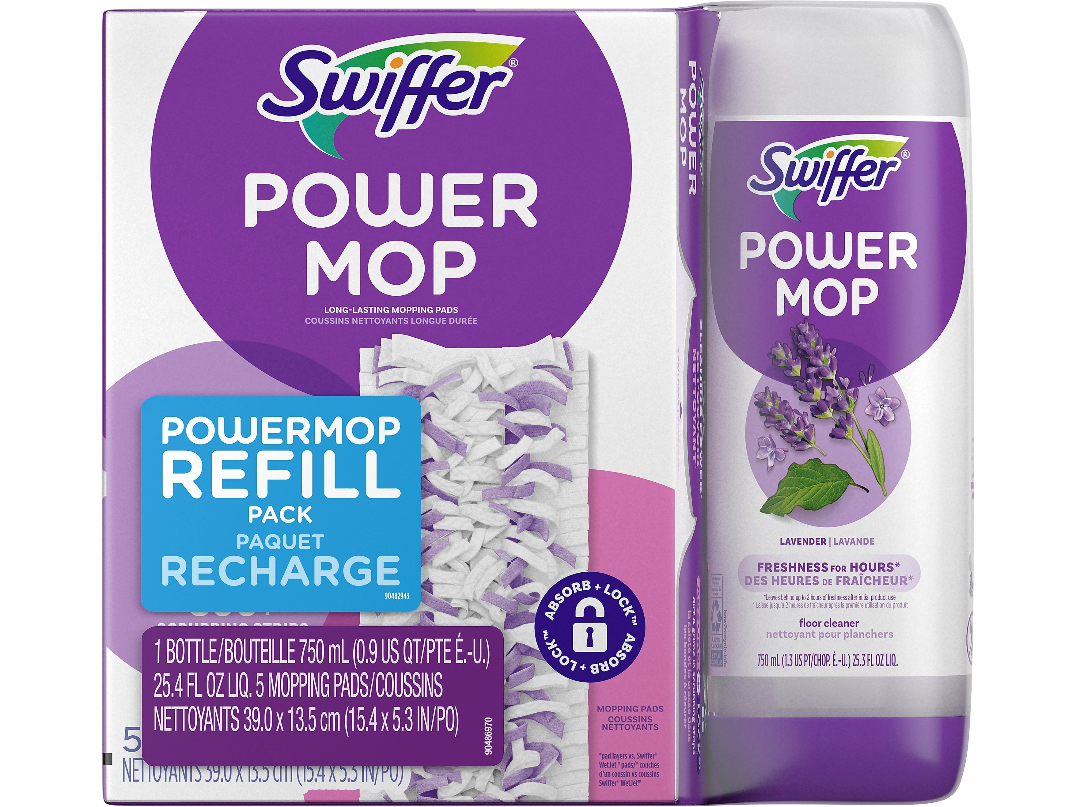 Swiffer PowerMop 5.3" Mopping Pad and Floor Cleaning Solution Kit, White/Purple (09117)