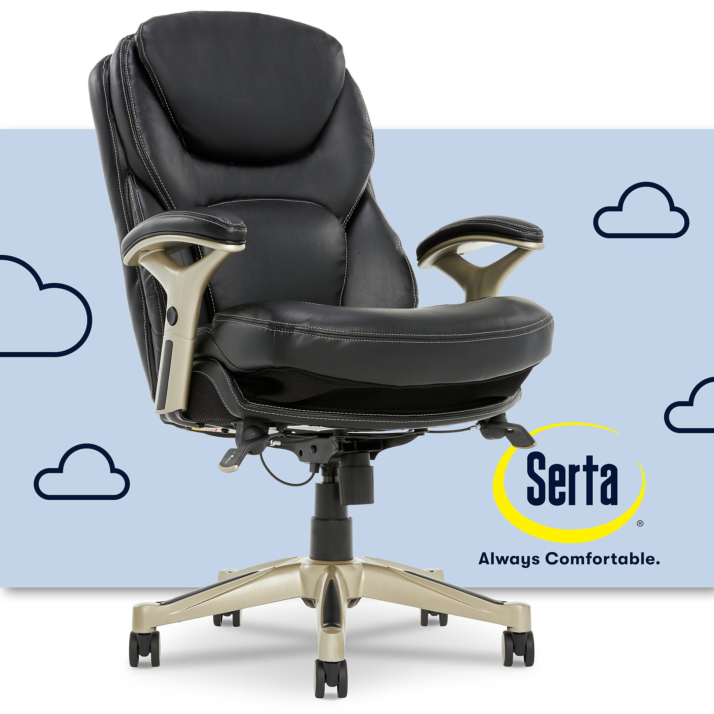 Serta Claremont Ergonomic Leather Swivel Executive Chair with Back in Motion Technology, Black (CHR200006)