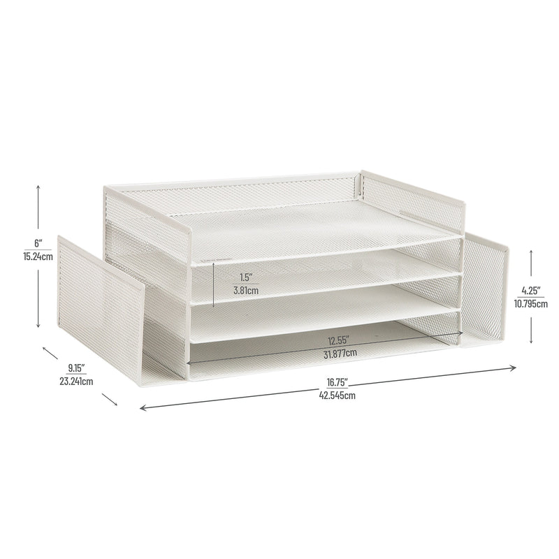 Mind Reader Metal Desktop Organizer Letter Tray, 16.75"L x 9.15"W x 6"H, White (4TSIDE2-WHT)