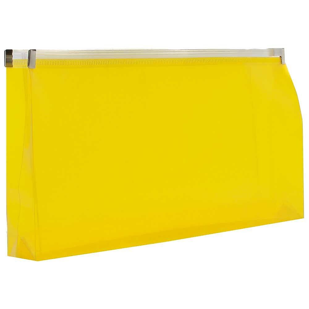 JAM Paper Premium Plastic Expanding Wallet with Zipper Closure, 5" x 10", Yellow, 3/Pack (921Z1YEX3)