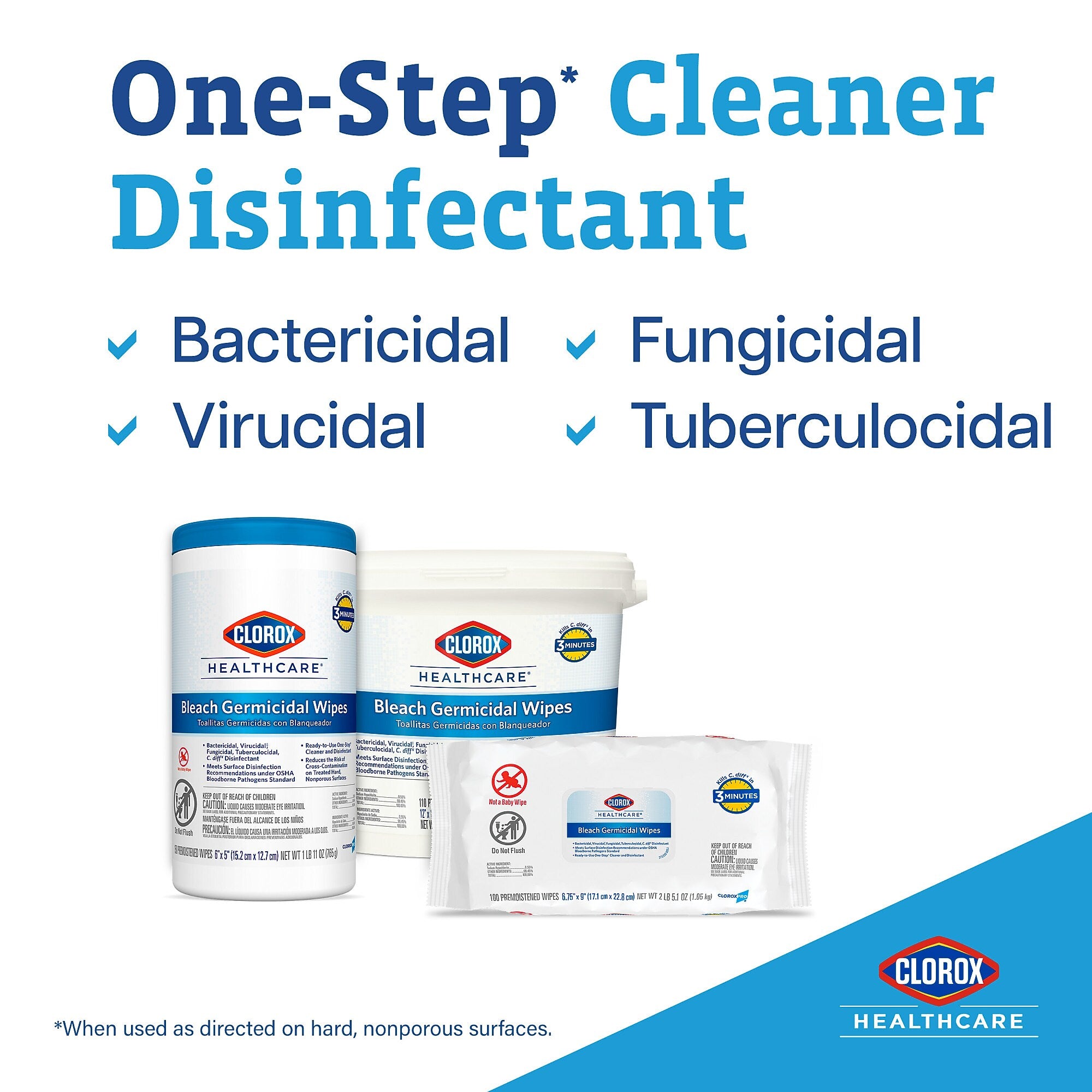 Clorox Healthcare Bleach Germicidal Wipes, 70 Wipes/Container (35309)