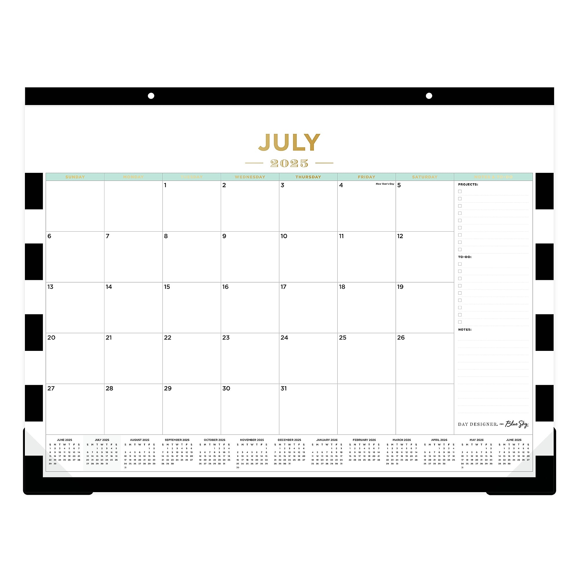2025-2026 Day Designer for Blue Sky Rugby Stripe 22" x 17" Academic Monthly Desk Pad Calendar (138443-A26)