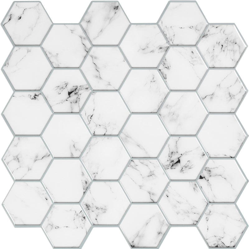 York Wallcoverings Carrara Marble Hexagon Peel and Stick Backsplash (TIL4245FLT)