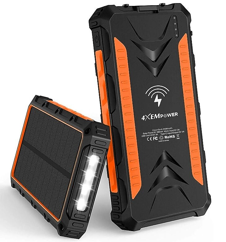 4XEM 30,000 mAh Mobile Solar Power Bank and Charger(4XSOLARPWR30OR)