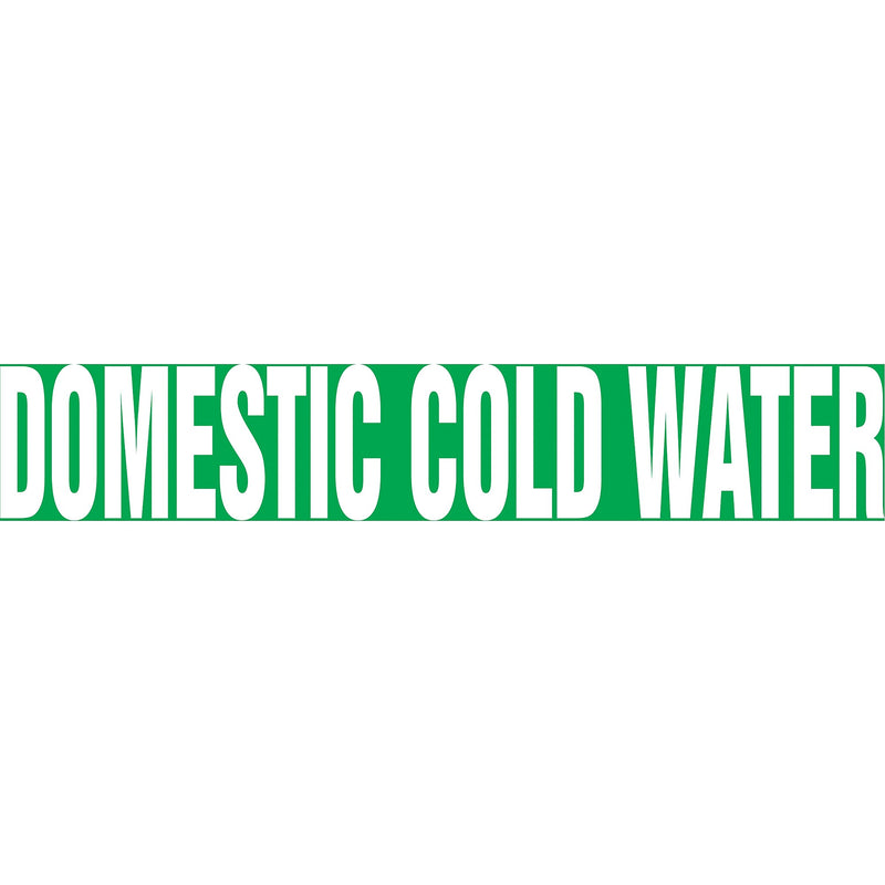 ACCUFORM SIGNS® Self-Stick Pipe Marker, DOMESTIC COLD WATER, 1-1/2" to 2", White/Green, Each