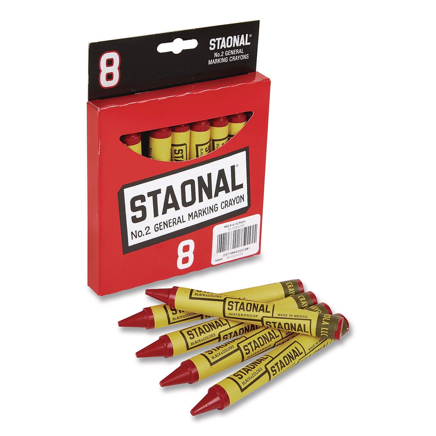 Crayola Staonal Marking Crayon, Red, 8/Box (520002038)