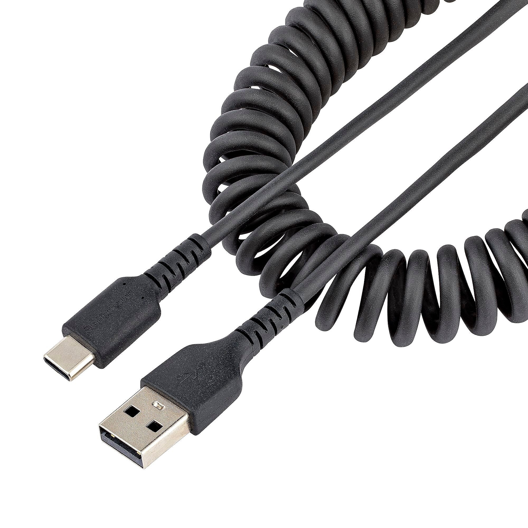 StarTech.com 1.6ft USB-A to USB-C Heavy Duty Coiled Cable, Male to Male, Charge/Sync, Black (R2ACC-50C-USB-CABLE)