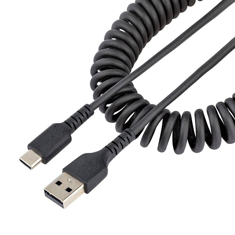 StarTech.com 1.6ft USB-A to USB-C Heavy Duty Coiled Cable, Male to Male, Charge/Sync, Black (R2ACC-50C-USB-CABLE)