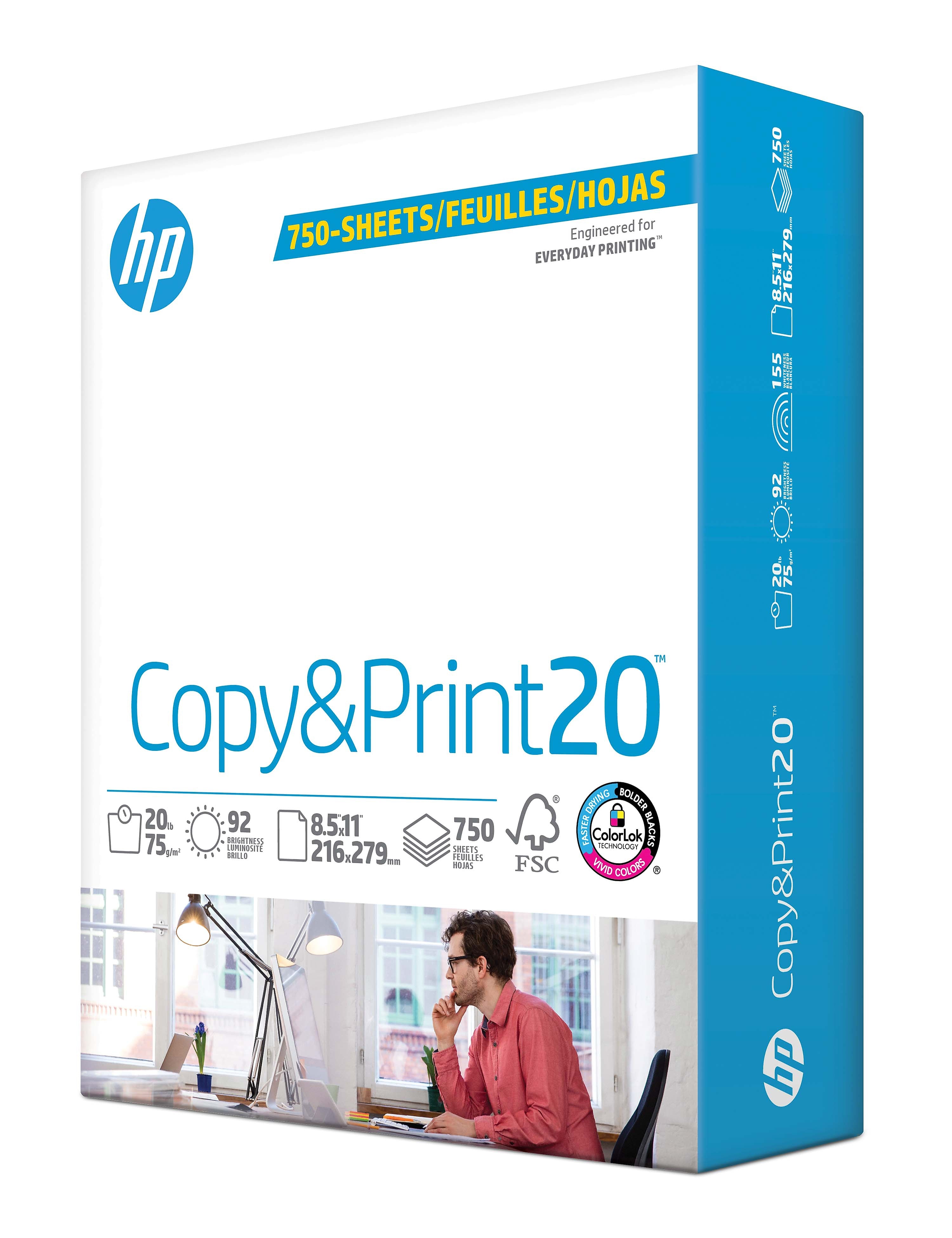 HP Copy&Print20 8.5" x 11" Multipurpose Paper, 20 lbs., 92 Brightness, 750 Sheets/Ream (200030)