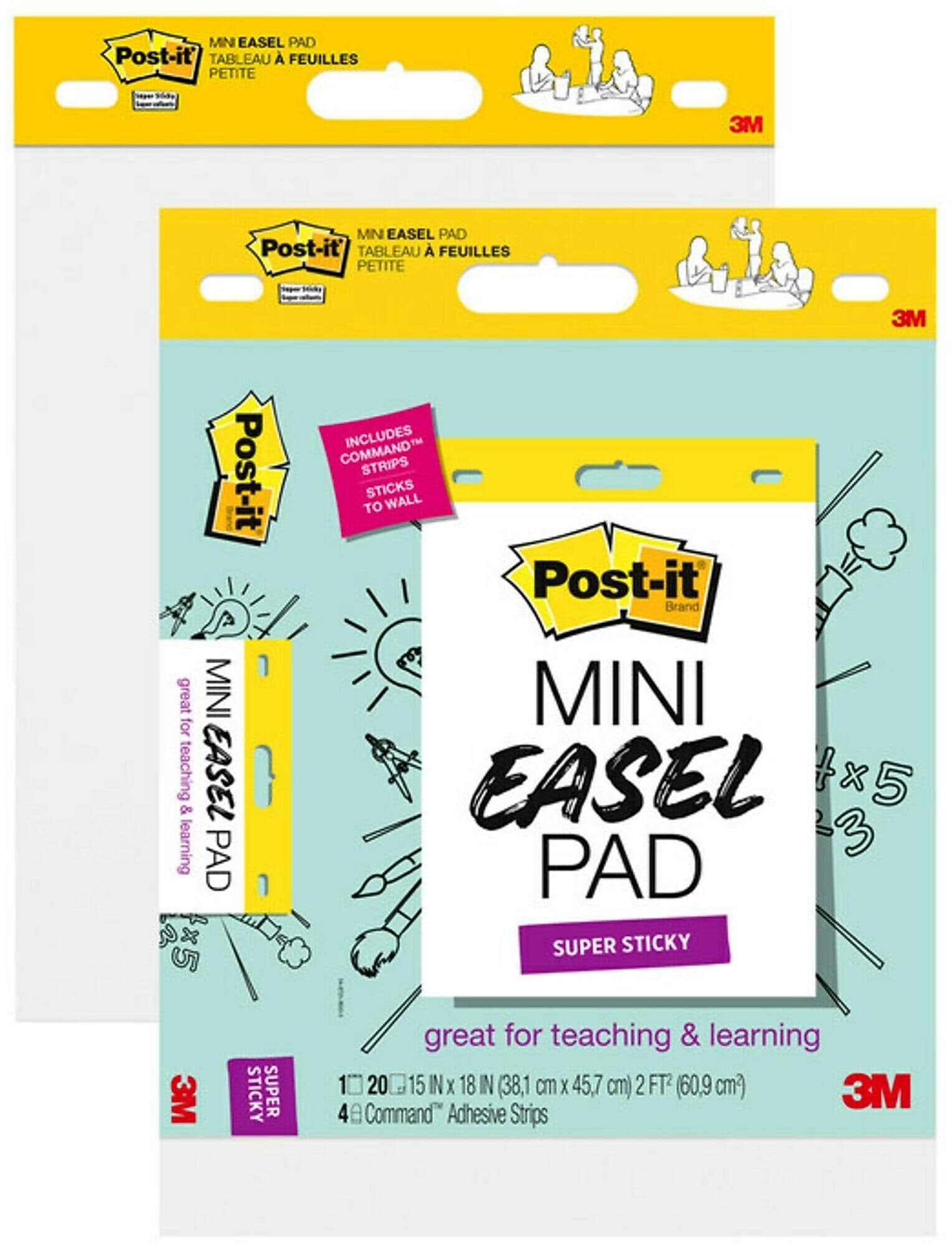 Post-it® Mini Super Sticky Wall Easel Pad, 15" x 18", 20 Sheets/Pad, 2 Pads/Pack (577SS-2PK)