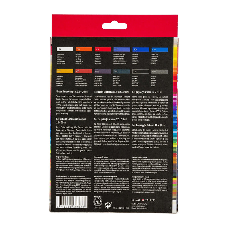 Amsterdam Urban Landscape Acrylic Paint, Assorted Colors, 12/Pack (AMS17820603)