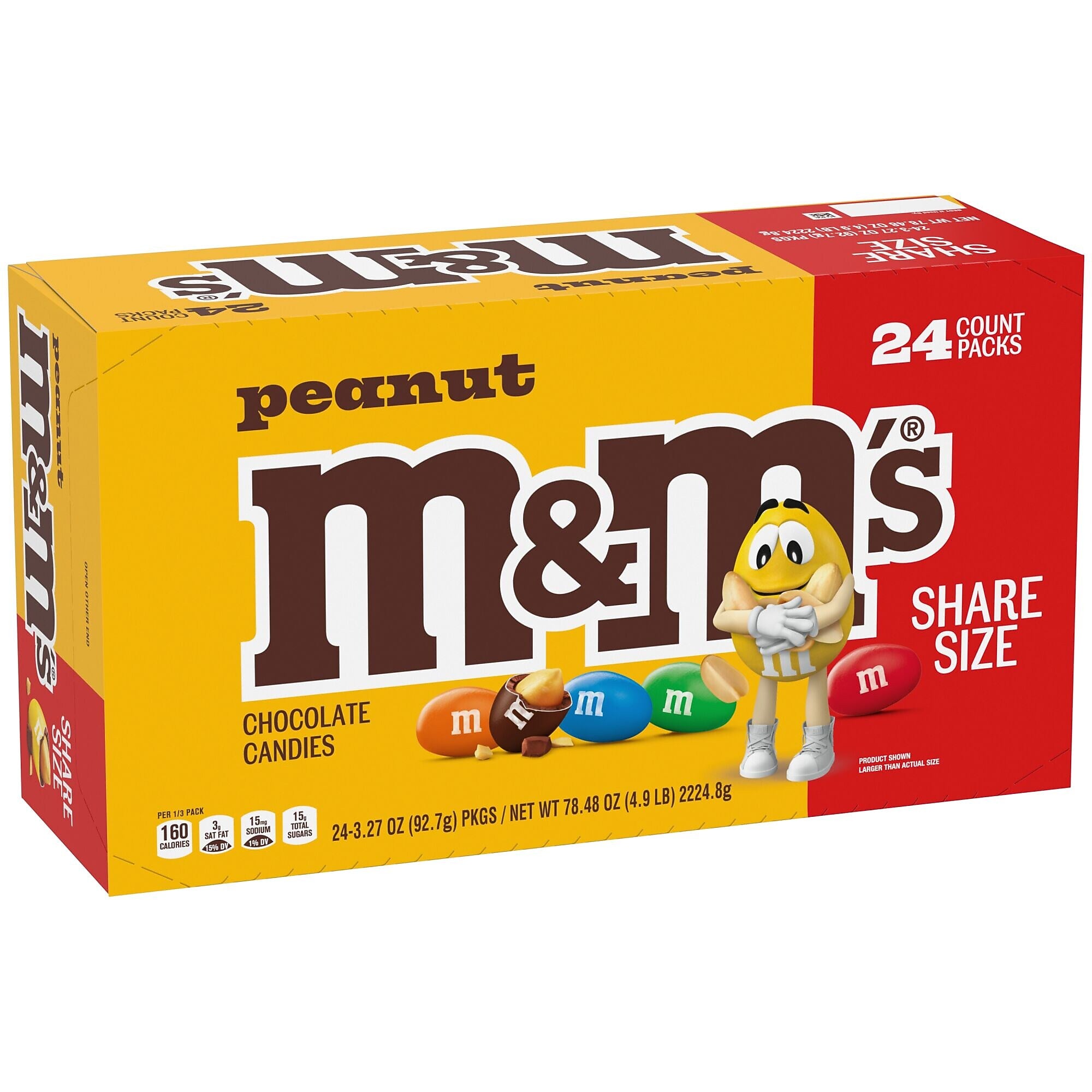 M&M's Sharing Size Peanut Milk Chocolate Pieces, 3.27 oz., 24 Bags/Box (MMM04432)