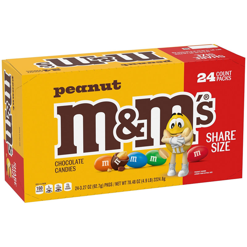 M&M's Sharing Size Peanut Milk Chocolate Pieces, 3.27 oz., 24 Bags/Box (MMM04432)