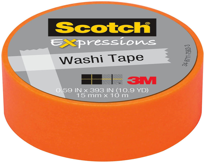 Scotch® Expressions Washi Tape, 0.59" x 10.91 yds., Orange (C314-ORG-J)