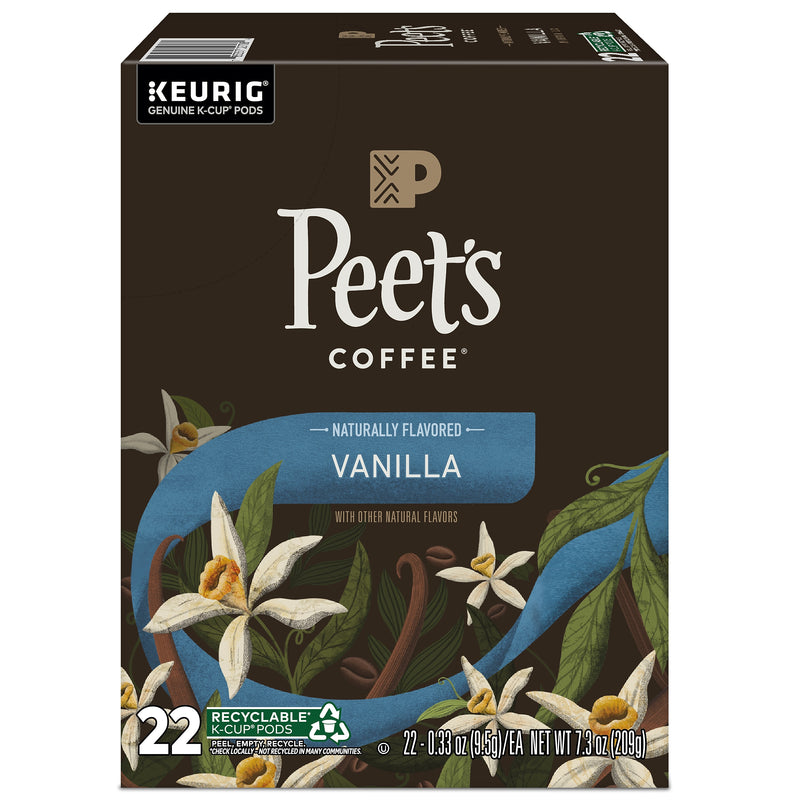 Peet's Coffee Vanilla Coffee, Keurig K-Cup Pod, Light Roast, 22/Box (5000376697)