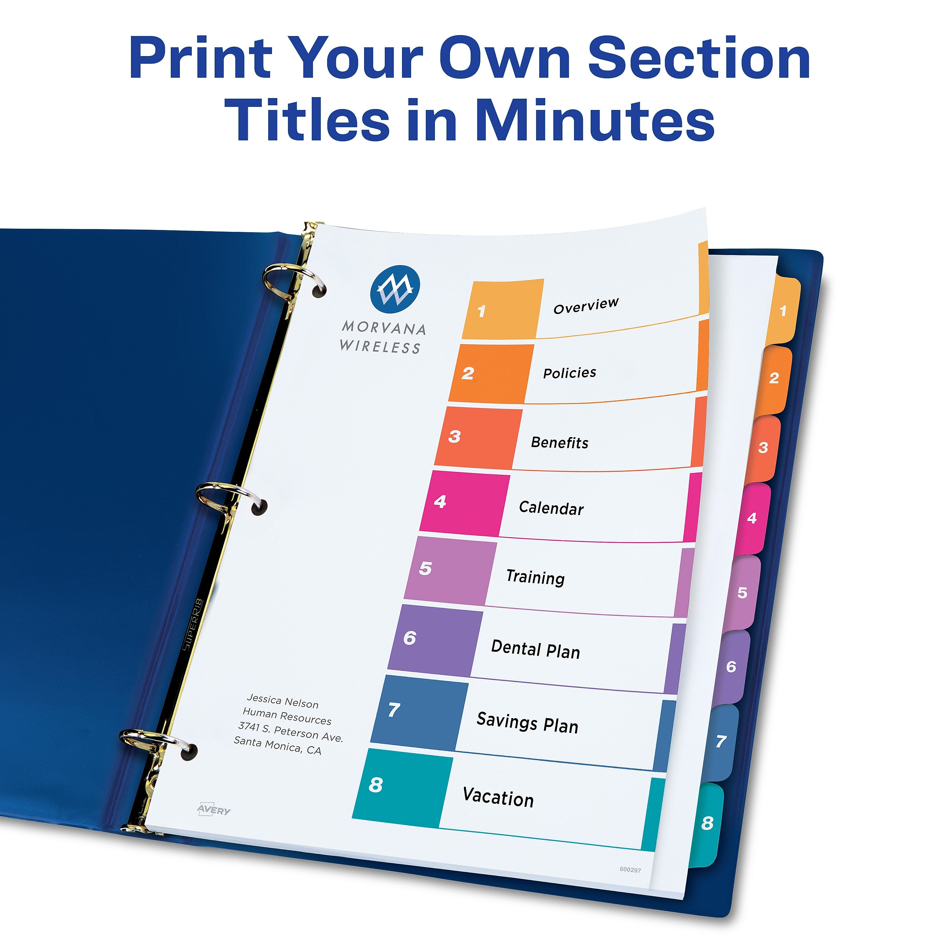Avery Ready Index Table of Contents Extra-Wide Paper Dividers, 1-8 Tab, Multicolor (11163)