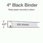 Cardinal XtraLife ClearVue 4" 3-Ring Non-View Binders, D-Ring, Black (26341)