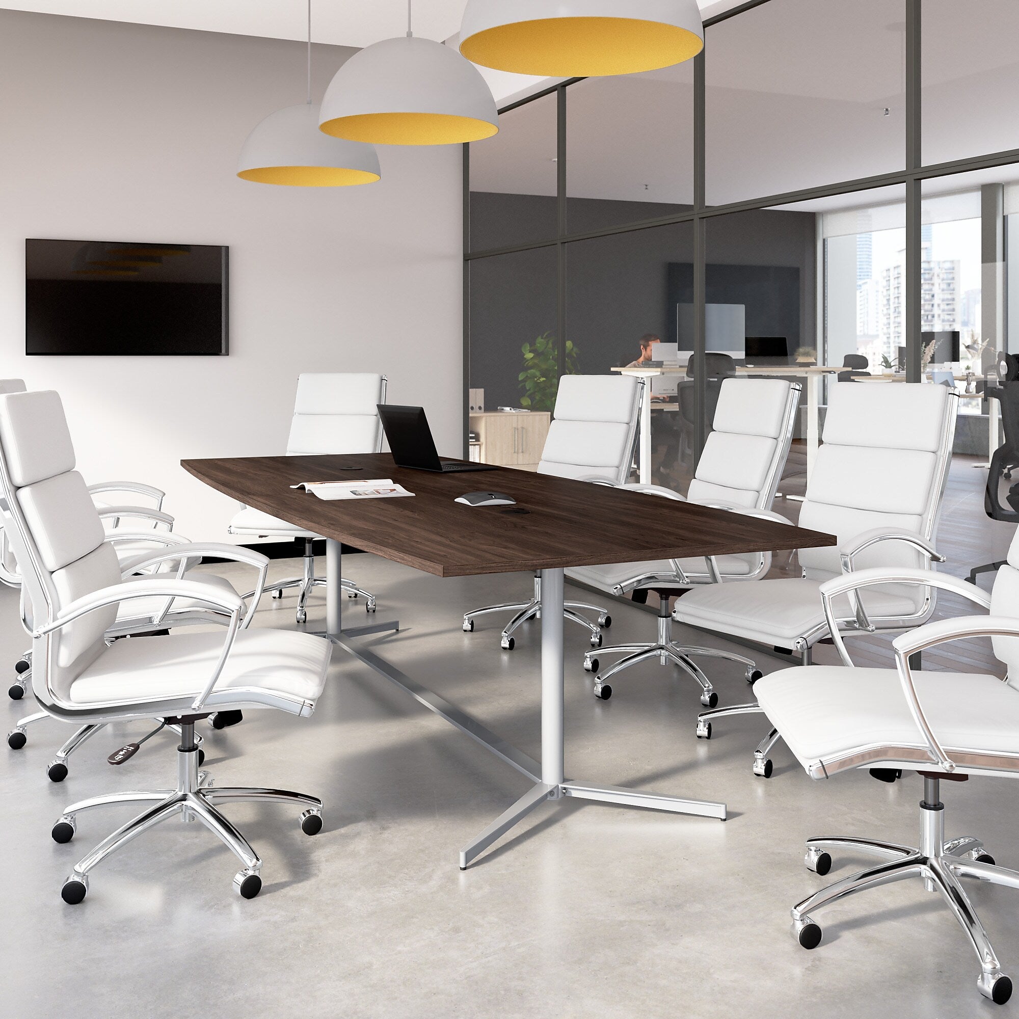 Bush Business Furniture 120W x 48D Boat Shaped Conference Table with Metal Base, Black Walnut (99TBM120BWSVK)