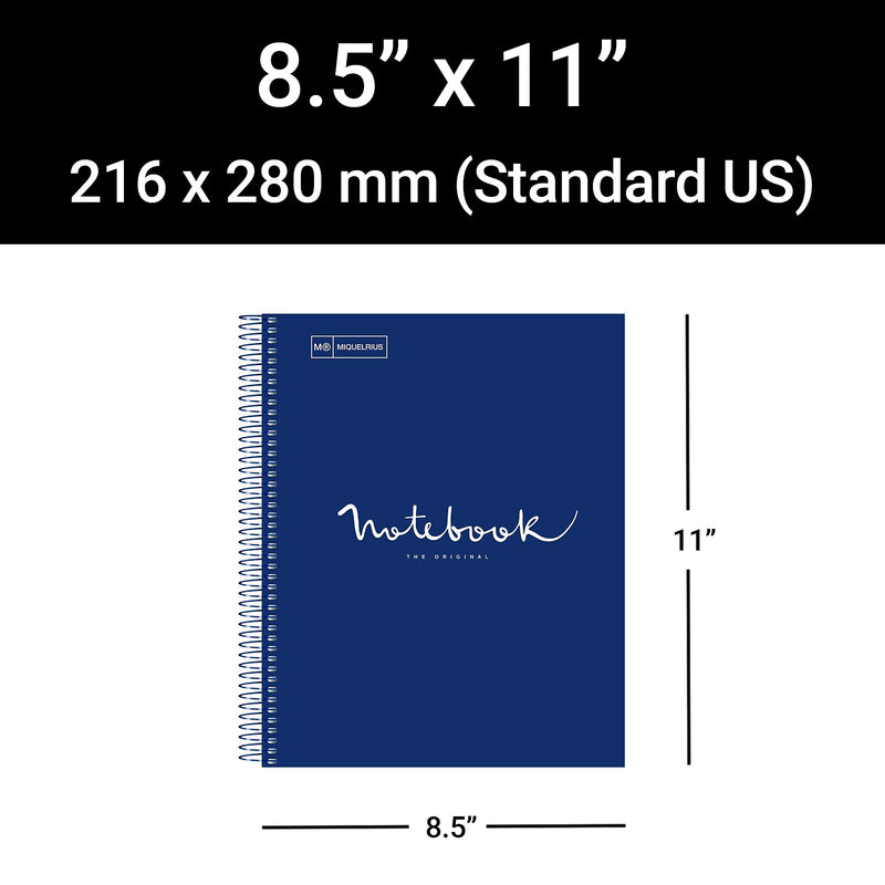 Miquelrius Emotions 1-Subject Notebook, 8.5" x 11", College-Ruled, 80 Sheets, Marine Blue, 5/Pack (48272CS)